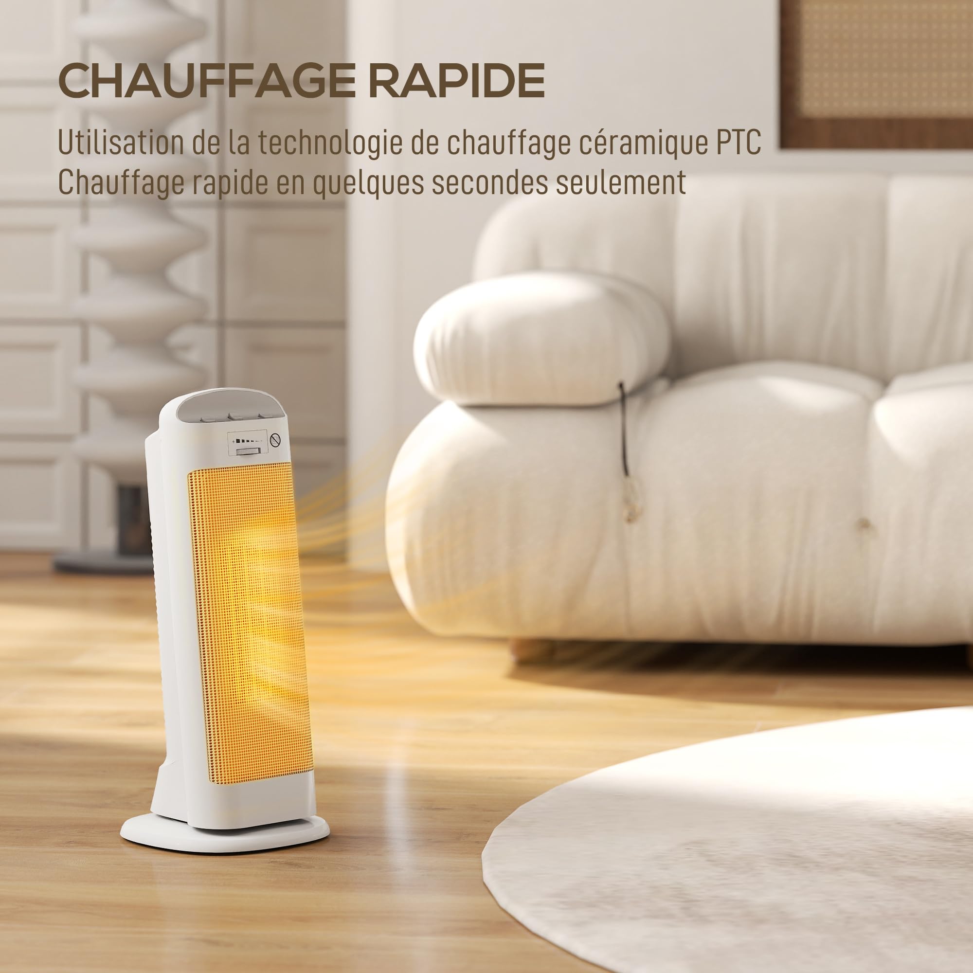 HOMCOM Chauffage d'appoint en céramique 2000 W Radiateur Soufflant Blanc