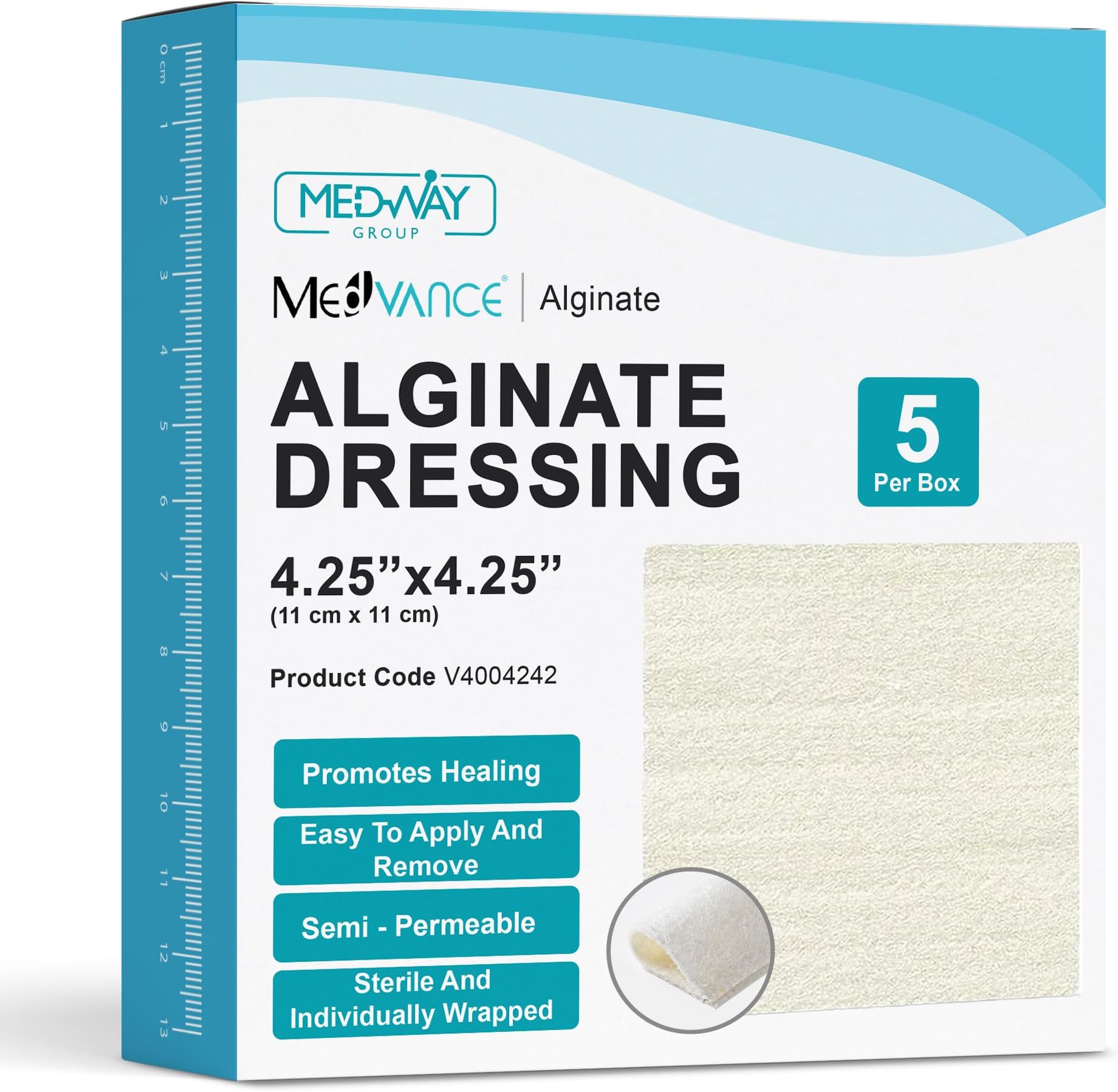 MedVance Calcium Alginate Sterile Dressings Absorbent, 4.25"x4.25" Box of 5