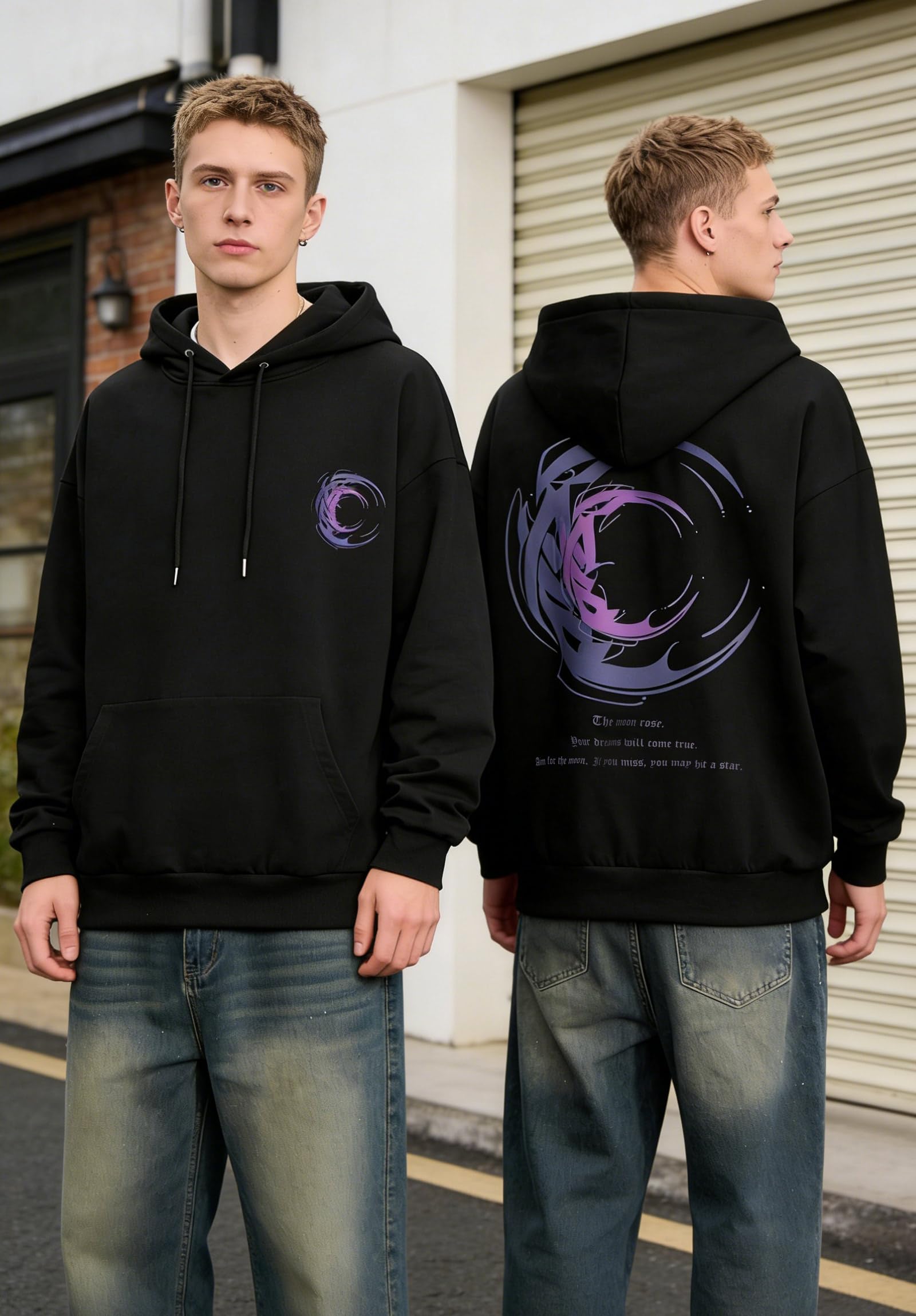 Felpa Cappuccio Uomo Cotone Streetwear Casual | Cotone, uso quotidiano città casual, stampa anti-sbiadimento, tasche anteriori, polsini rinforzati, vestibilità confortevole