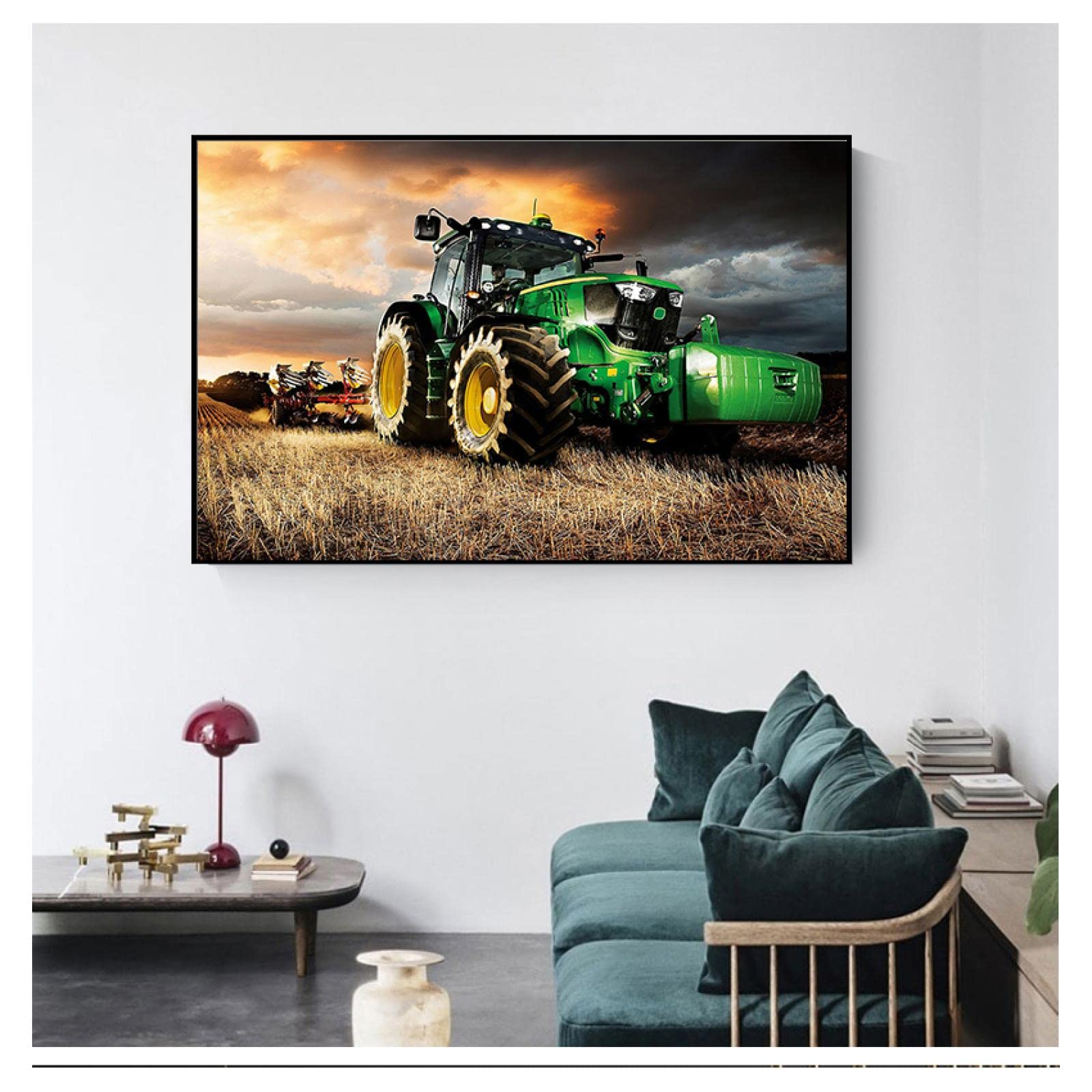 Impresión sobre lienzo Máquina de pintura de lienzo moderna Tractor Agricultura Cosecha Paisaje Arte de la pared Decoración Póster Decoración del hogar Imagen 80x123cm (31x48in)