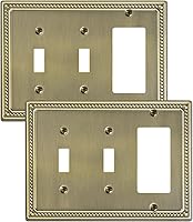 Vista 12 de Paquete de 2 Placas de Cubierta Combinadas para Interruptor de Palanca/Dúplex, Placa de Cubierta de Enchufe de Pared de Metal de Latón Antiguo