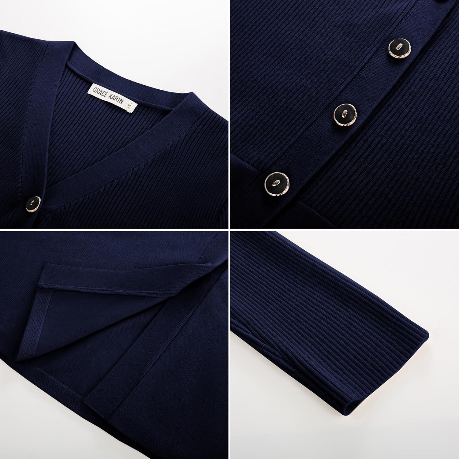 GRACE KARIN Long Sleeve Cardigan Sweaters for Women, Button Up Knit Blazer, Lightweight Business Casual Peplum Tops