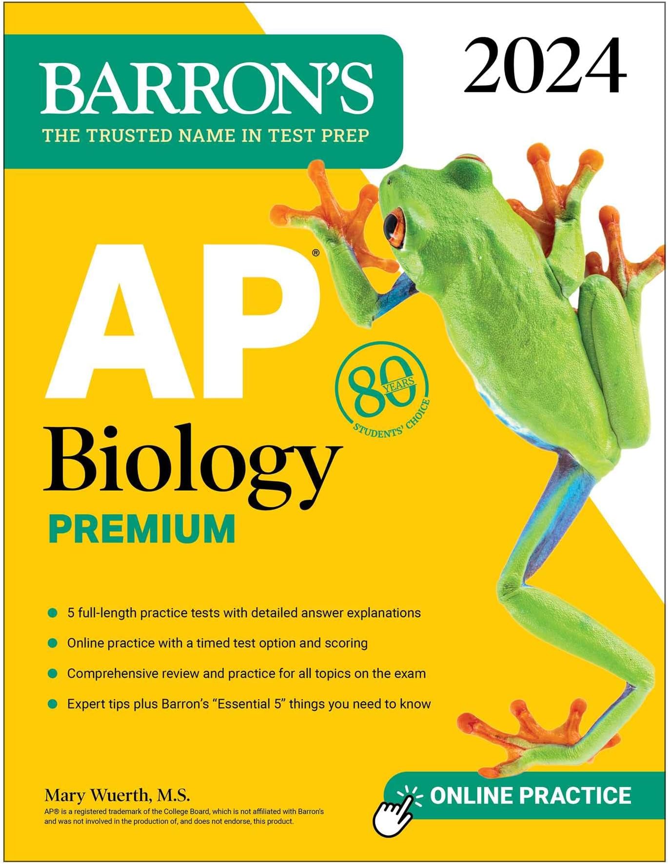 AP Biology Premium, 2024: Comprehensive Review With 5 Practice Tests + an Online Timed Test Option