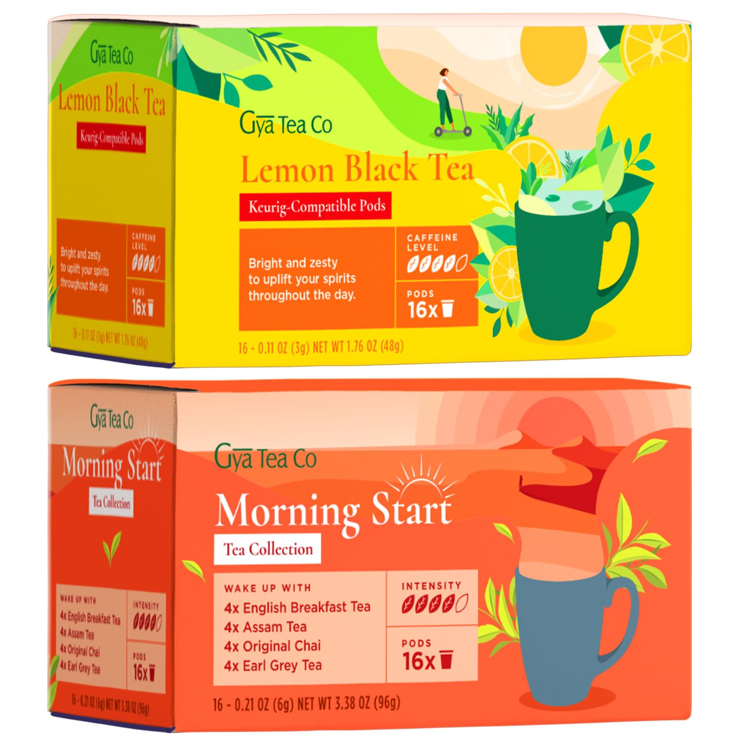 Gya Tea Co Lemon Black K Cups Tea Pods & Morning Start Tea