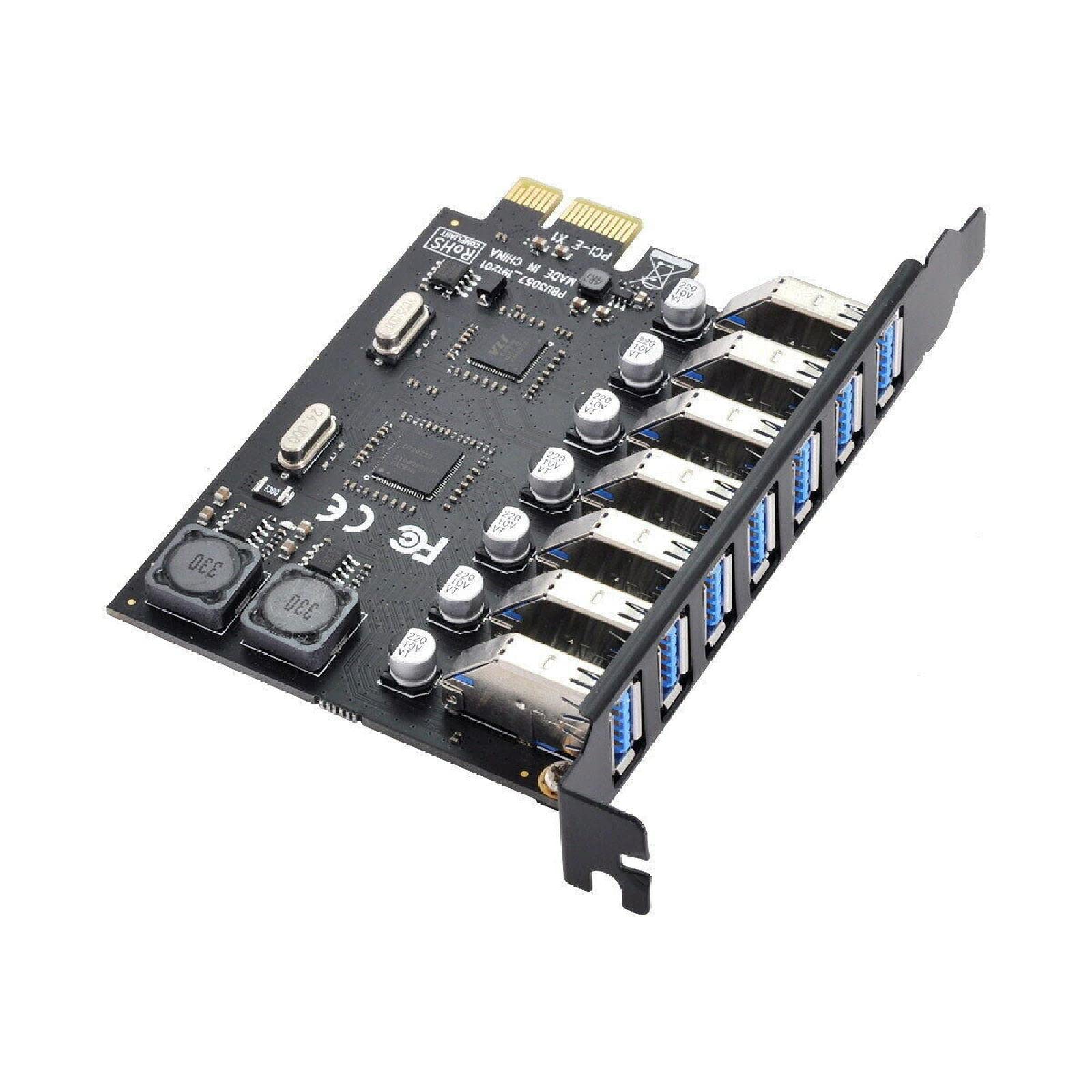 MOUDOAUER 7-portowa karta rozszerzeń PCIE 5 Gb/s USB 3.0 PCIE Superspeed do komputerów stacjonarnych z systemem Windows 11, 10, 8.x, 7, Vista, XP