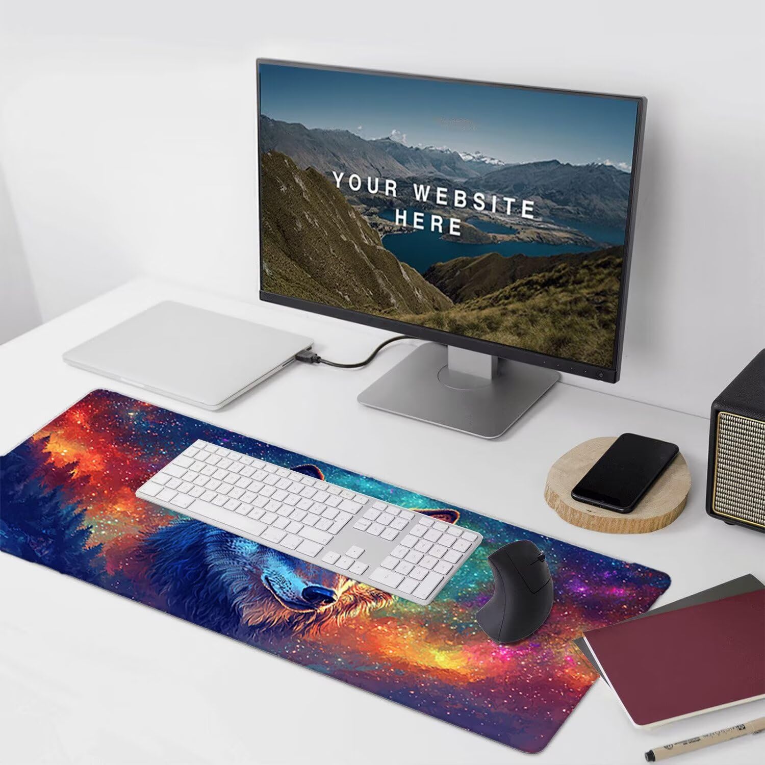 Podkładka pod mysz do gier XXL Mousepad 1000 x 500 mm, duża podkładka pod biurko z antypoślizgową gumową podstawą dla graczy, poprawia precyzję i szybkość (gwiaździsty wilk) X-911
