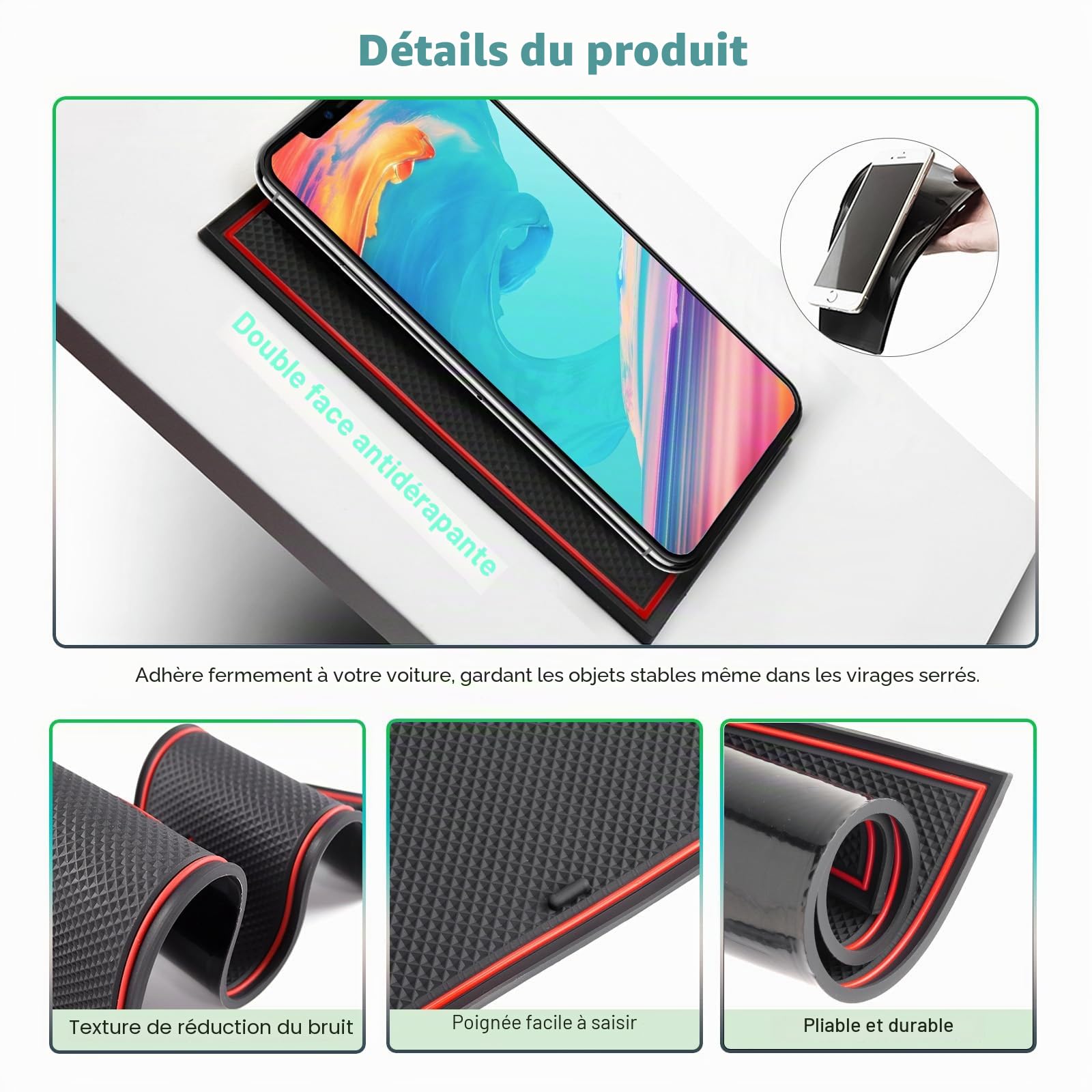 GAFAT Swift/Sport/Hybrid 2017-2022 2023 Tapis Antidérapants en Caoutchouc, Swift Tapis pour Console Centrale, Accoudoir, Porte-Gobelet, Couture de Porte (Rouge)