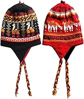 Vista 1 de Gamboa Sombrero de alpaca reversible con trenzas y diseño de llamas