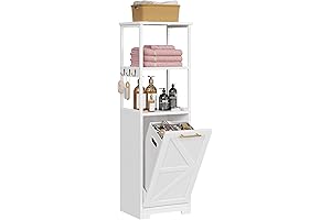 Space-Saving Bathroom Organizer with Tilt-Out Hamper