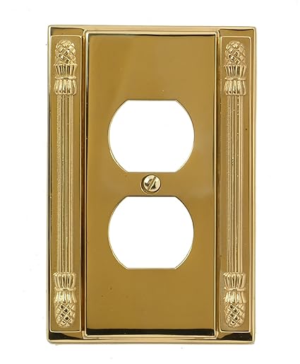 AmerTac Pineapple Cast Single Duplex Solid Brass Wallplate in Bright Brass