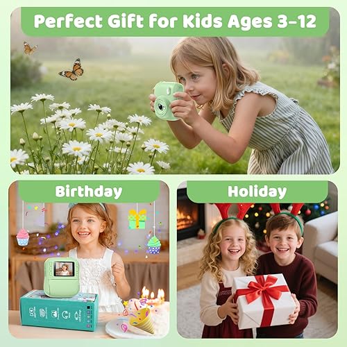 Miniatura 6 de Cámara de impresión instantánea para niños, regalos de cumpleaños de Navidad para niños de 3, 4, 5, 6, 7, 8, 9, 10, 11, 12 años, videocámara digital