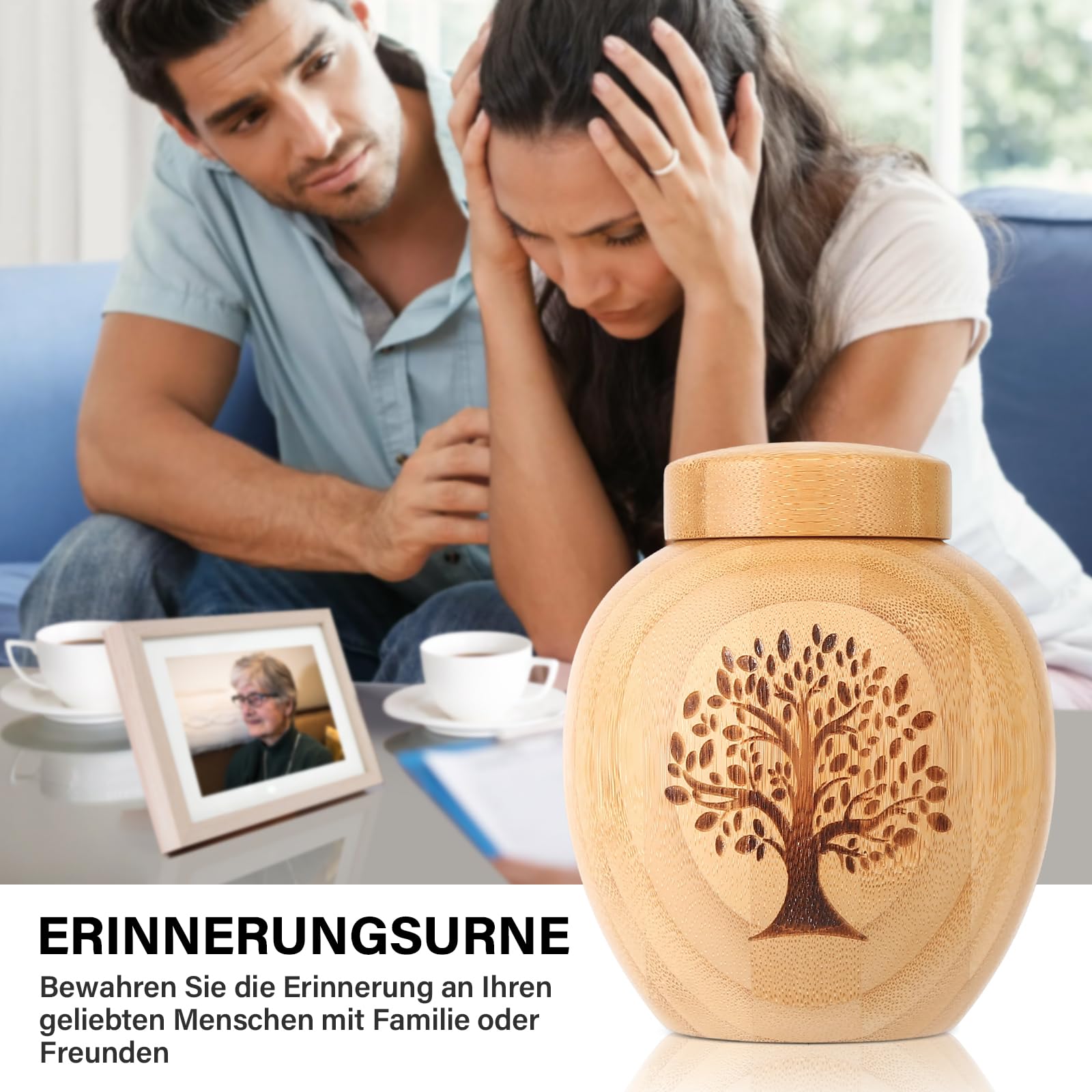 Piccole urne per cenere umana o animale domestico, in bambù, piccole urne souvenir con albero della vita, incise, piccole urne per cani e gatti