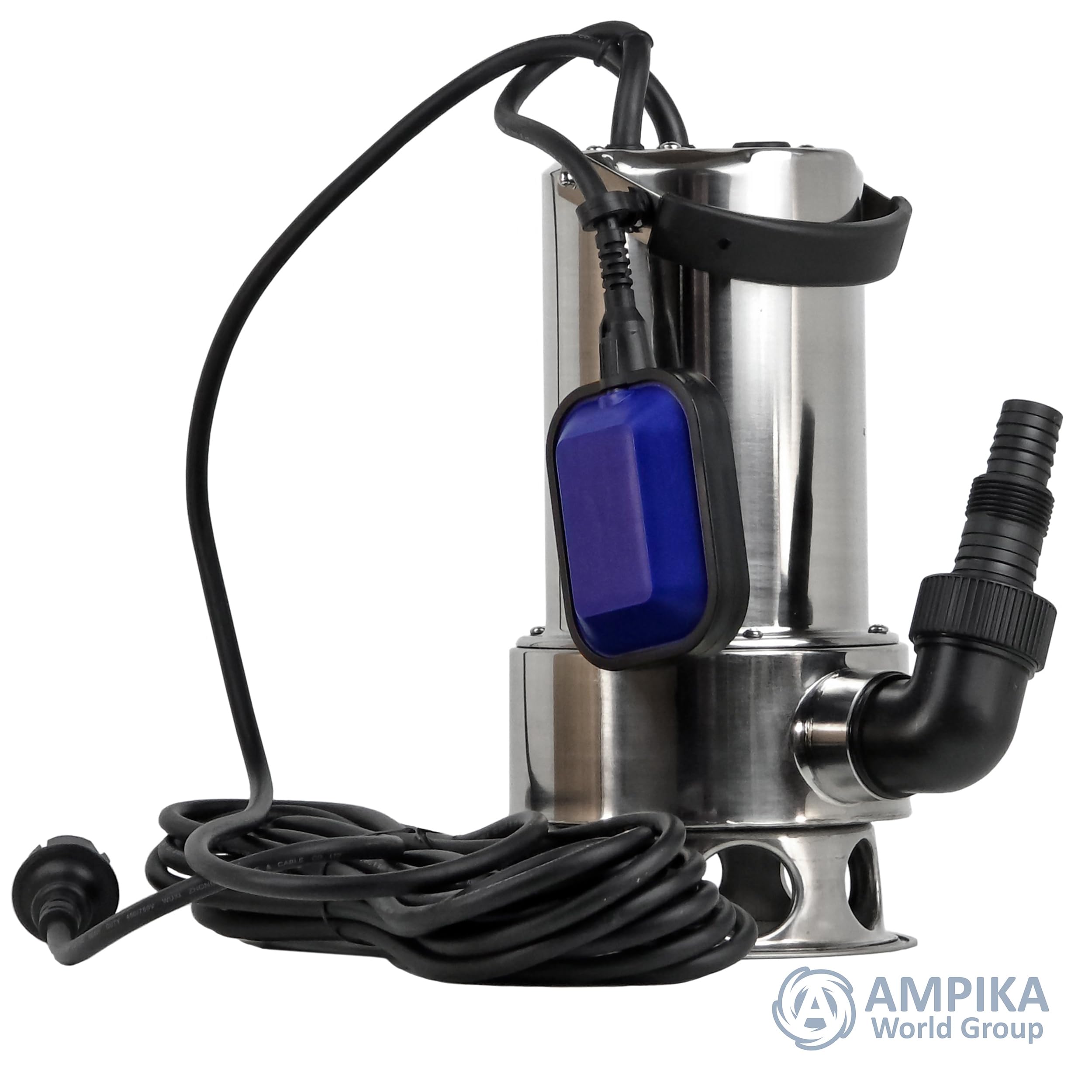 Ampika DSW-1101 Bomba Sumergible Aguas Residuales y Fecales 1100W | Acero Inoxidable, Sólidos hasta 35 mm, 240 l/min, Altura 11 m, Interruptor de Flotador, Cable 10 m