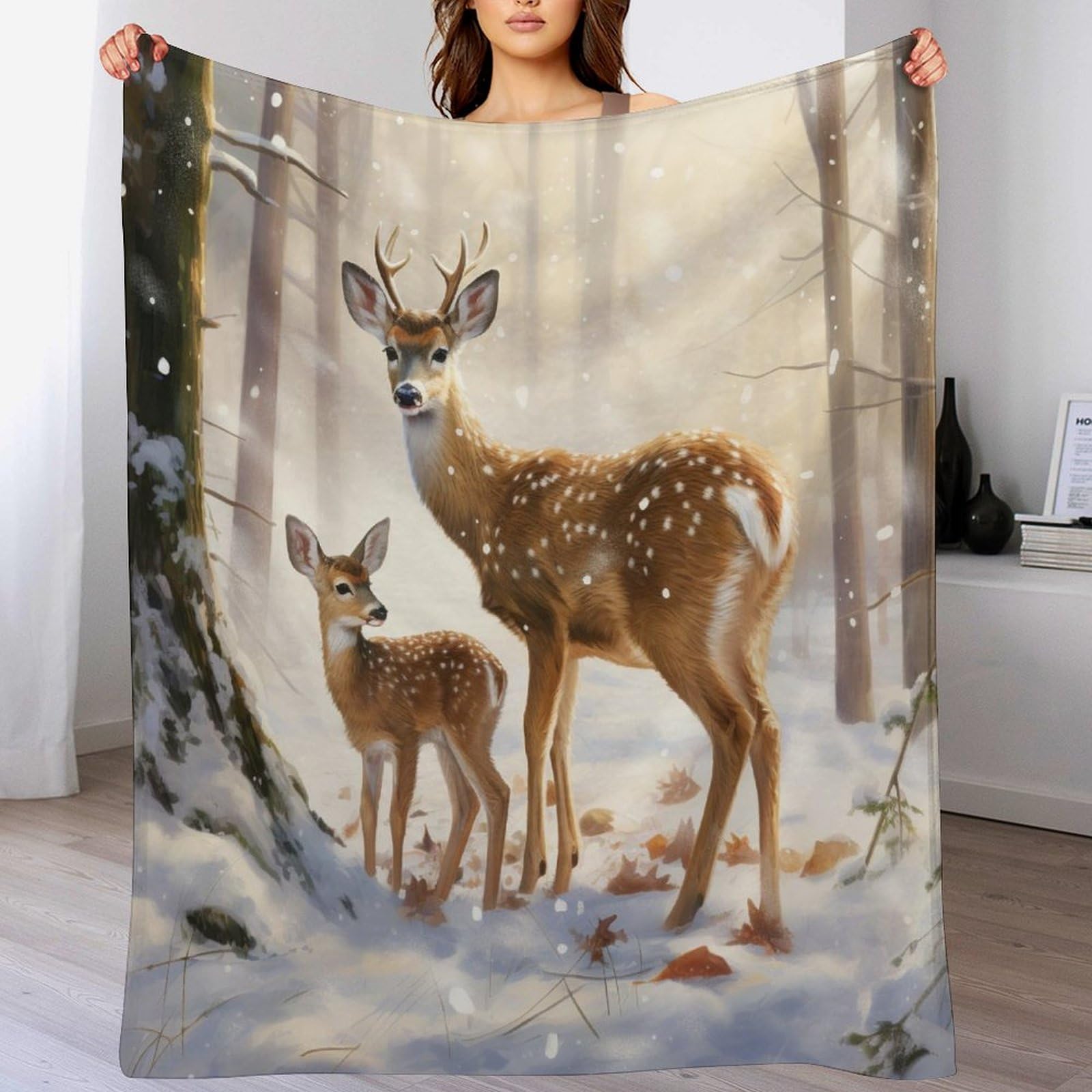 Manta de ciervo cálida de 100x130 cm para sofá y cama