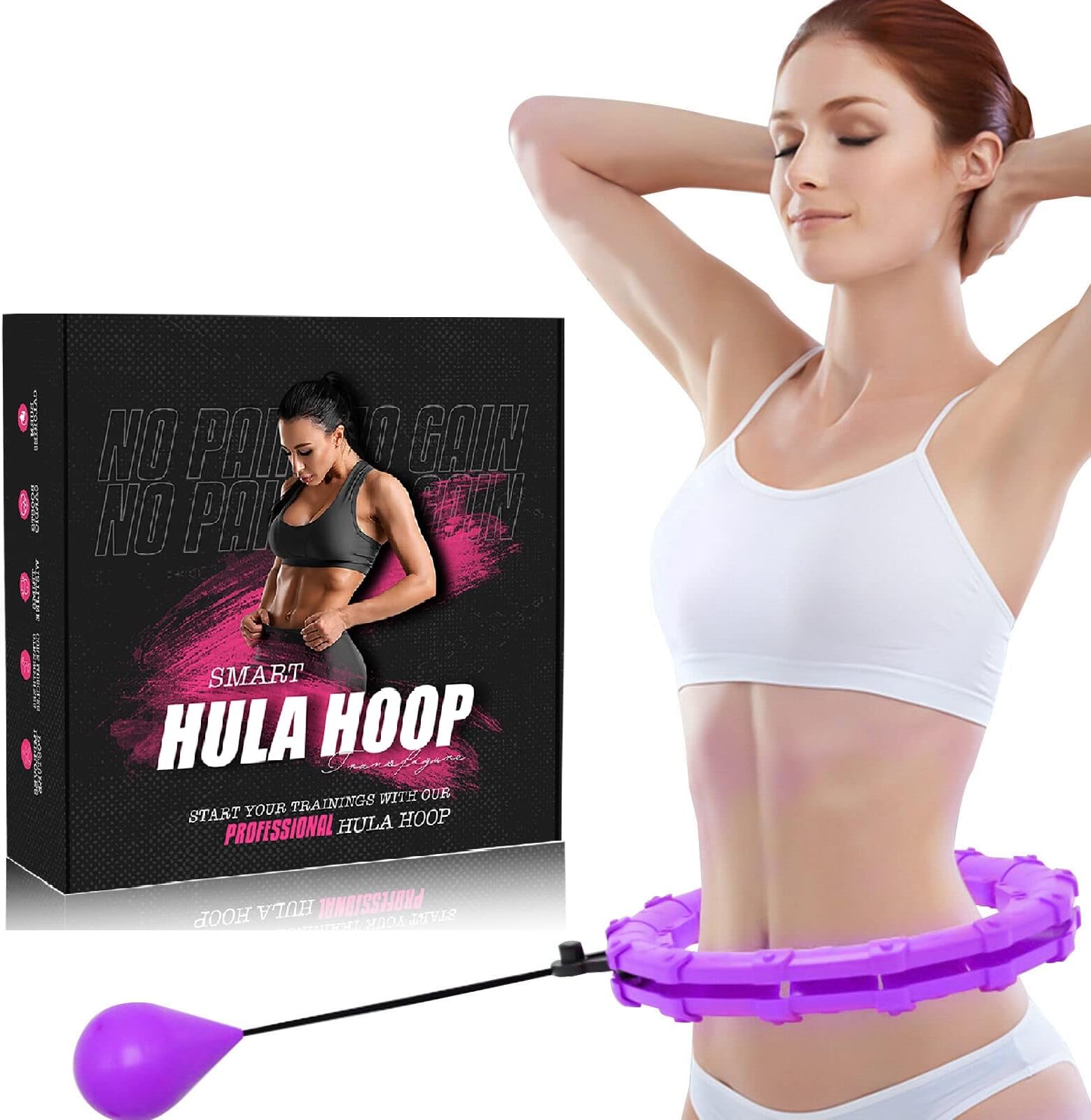 Weighted Hula Hoop – Premium Auto Spinning Hoop Detachable Smart Hoops Detachable Ring - 360 Degree Spinning Ball with Weight for Adult Fitness Exercise