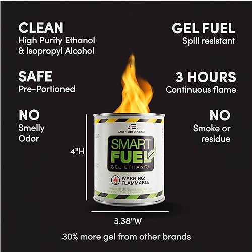 Miniatura 7 de Smart Fuel - Latas de combustible de gel de bioetanol – Combustible de chimenea de bioetanol de combustión limpia para fogatas de interior y