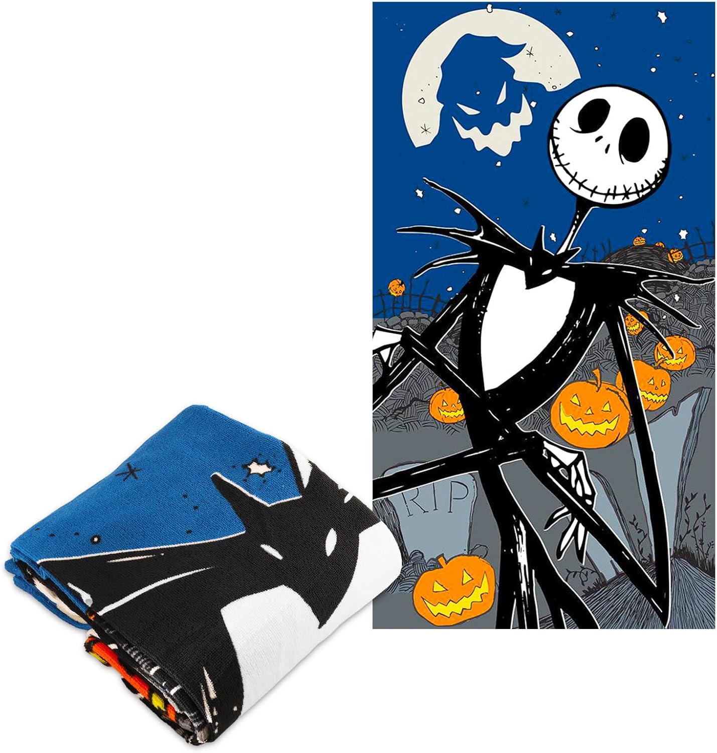 Disney Nightmare Before Christmas Beach Towel Set - Bundle of 24x54 Jack Skellington Microfiber Pool Towel, Stickers, More for Kids, Adults