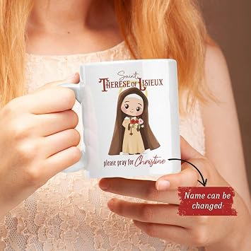 Saint Therese Of Lisieux Customized Ceramic Coffee Mug, 11oz, Novelty For Catholic, Personalized Name Religious Ceramic Mug