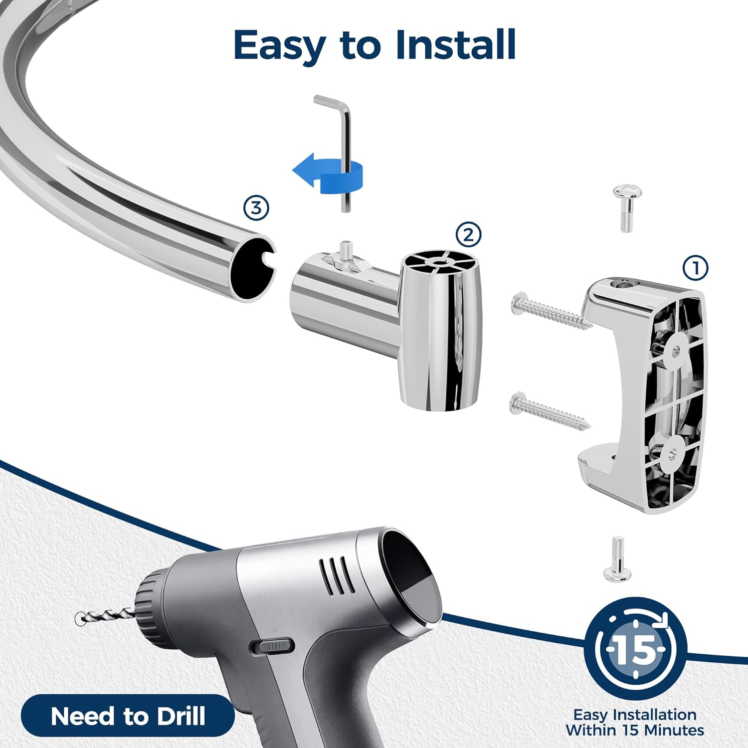 ENJOYBASICS 35-77 In Curved Shower Curtain Rod with Shower Rings Bundle with 2 Pack Adjustable Spring Tension Curtain Rods 32 to 66 Inch