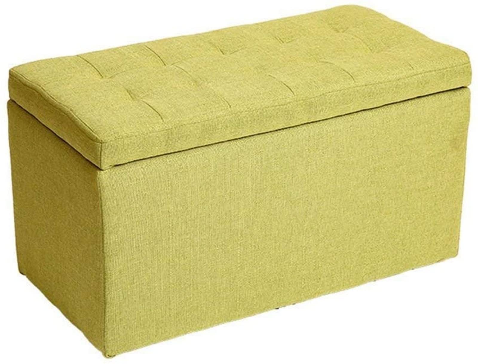 Pouf Ottoman avec rangement en lin vert pour créer un coin lecture chaleureux dans le salon