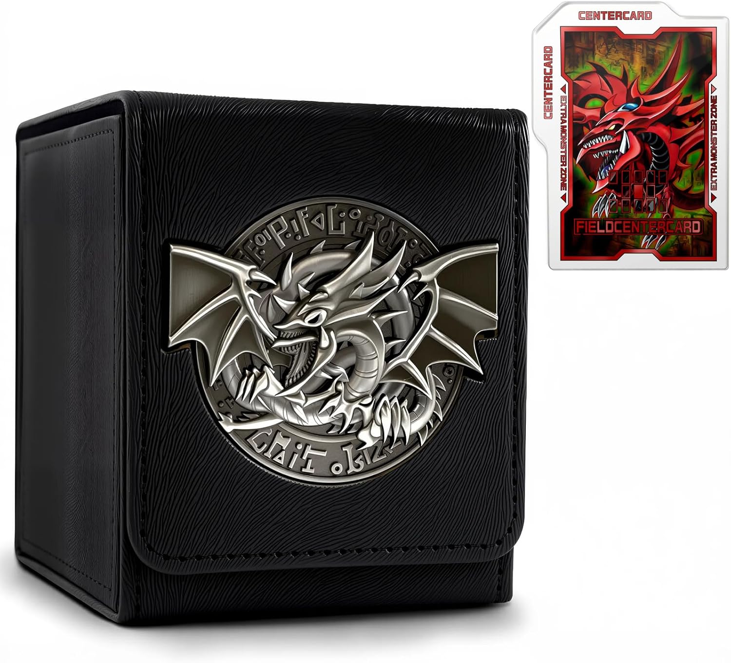 Card Deck Box for YGO MTG 3D sculpted relief Deck Box 110 Card Storage Box Trading Games Leather Storage with divider (Sky Dragon Titanium Color)