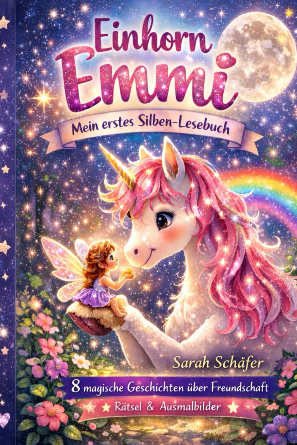 Einhorn Emmi: Mein erstes Silben-Lesebuch – 8 magische Geschichten über Freundschaft mit Rätseln & Ausmalbildern | Erstlesebuch ab 5 Jahren