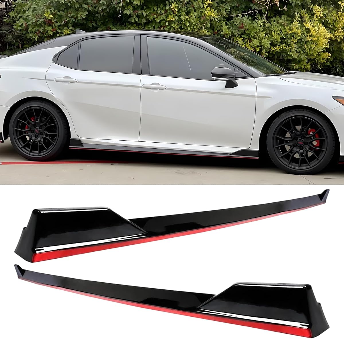 Side Skirts Fit for Toyota Camry 2018-2025 TRD XSE LE XLE SE | Glossy Black w/ Red Line, for 8th Gen Nightshade / Hybrid, for Toyota Camry Side Skirt Rocker Panel Guard Extension Lip, ABS