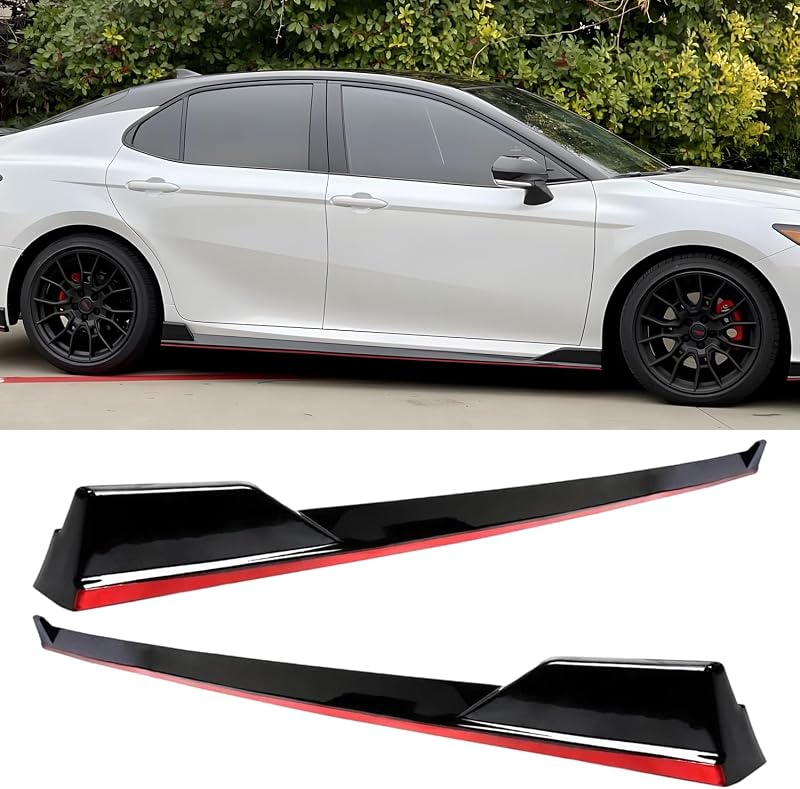 Side Skirts Fit for Toyota Camry 2018-2025 TRD XSE LE XLE SE | Glossy Black w/ Red Line, for 8th Gen Nightshade / Hybrid, for Toyota Camry Side Skirt Rocker Panel Guard Extension Lip, ABS