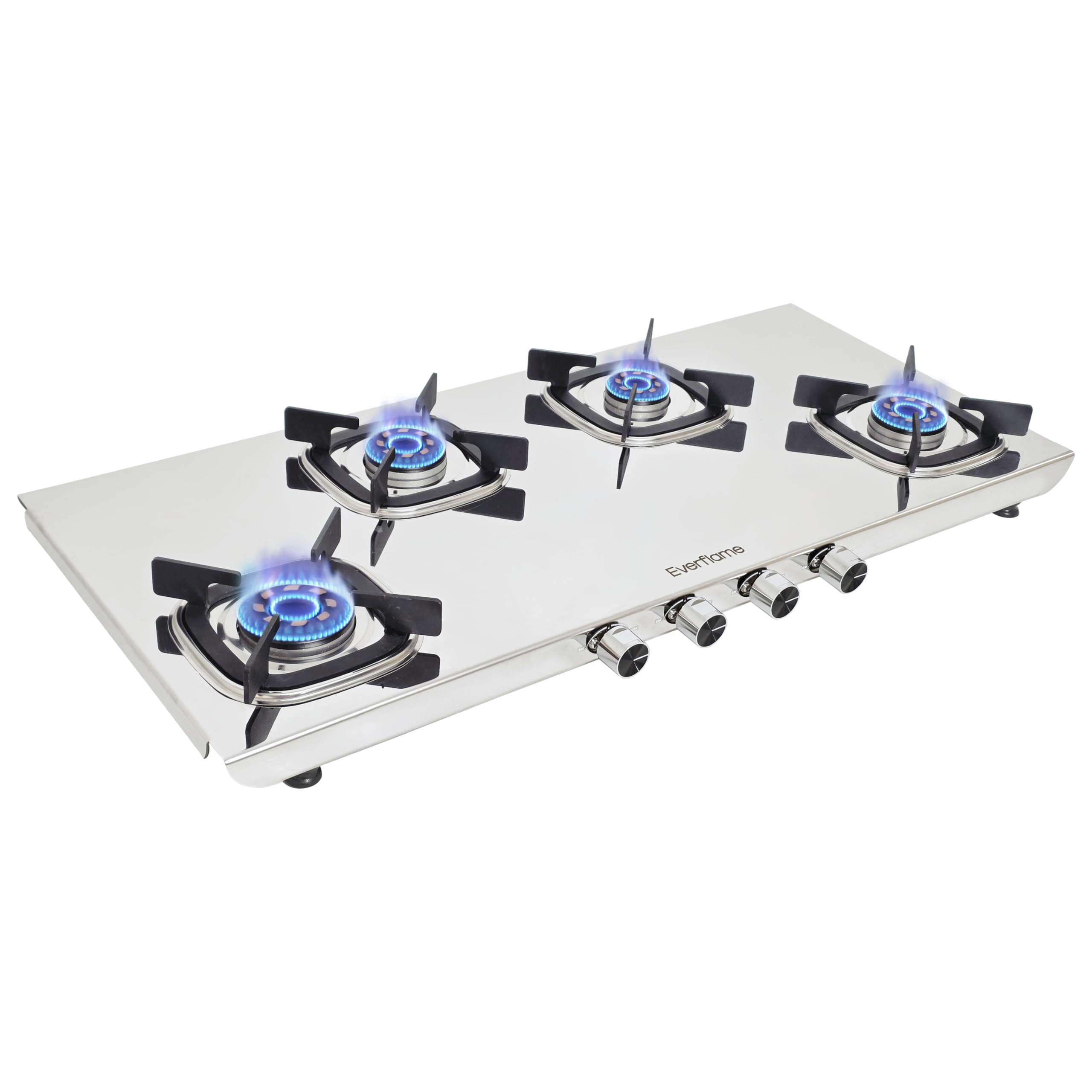 Everflame Photon 4 Burner Gas Stove (Long) | Hard & Durable Steel | ISI Certified | Manual Ignition | 5 Years Warranty on (Body & Burners) + 2 Years Comprehensive Warranty + Doorstep Service