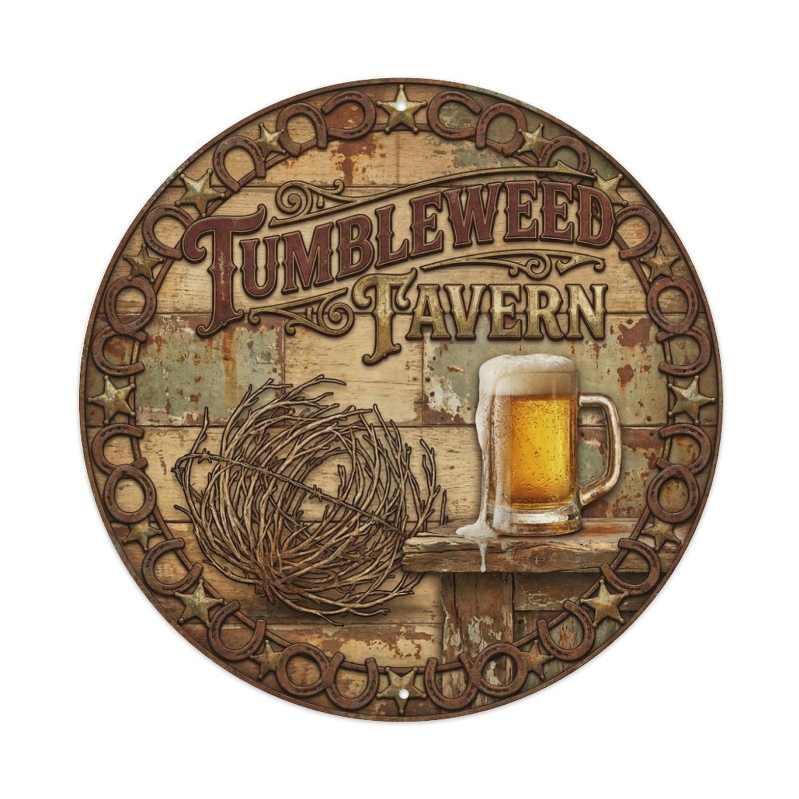 Vintage Beer Western Cowboy Tumbleweed Tavern Retro Bar Metal Tin Sign