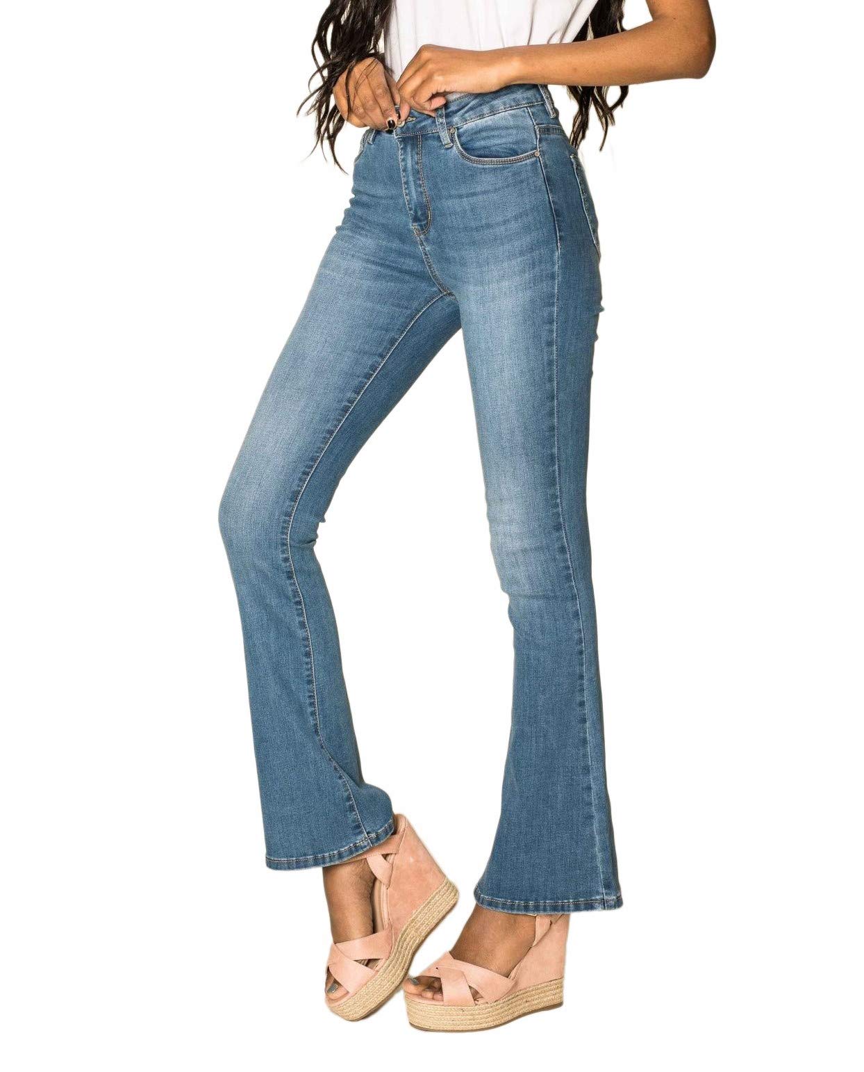 Nina Carter P079 - Pantalones vaqueros para mujer, corte acampanado, con cremallera, aspecto desgastado