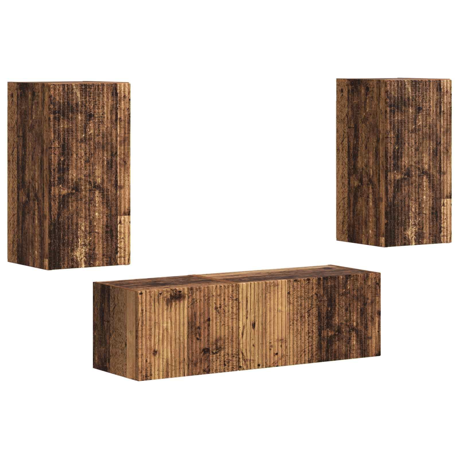Set da 4 Mobili Porta TV a Parete in Legno Ingegnerizzato | Credenza sospesa per soggiorno con ante a ribalta 90 gradi e ripiani interni, ideale per riordinare console e DVD.