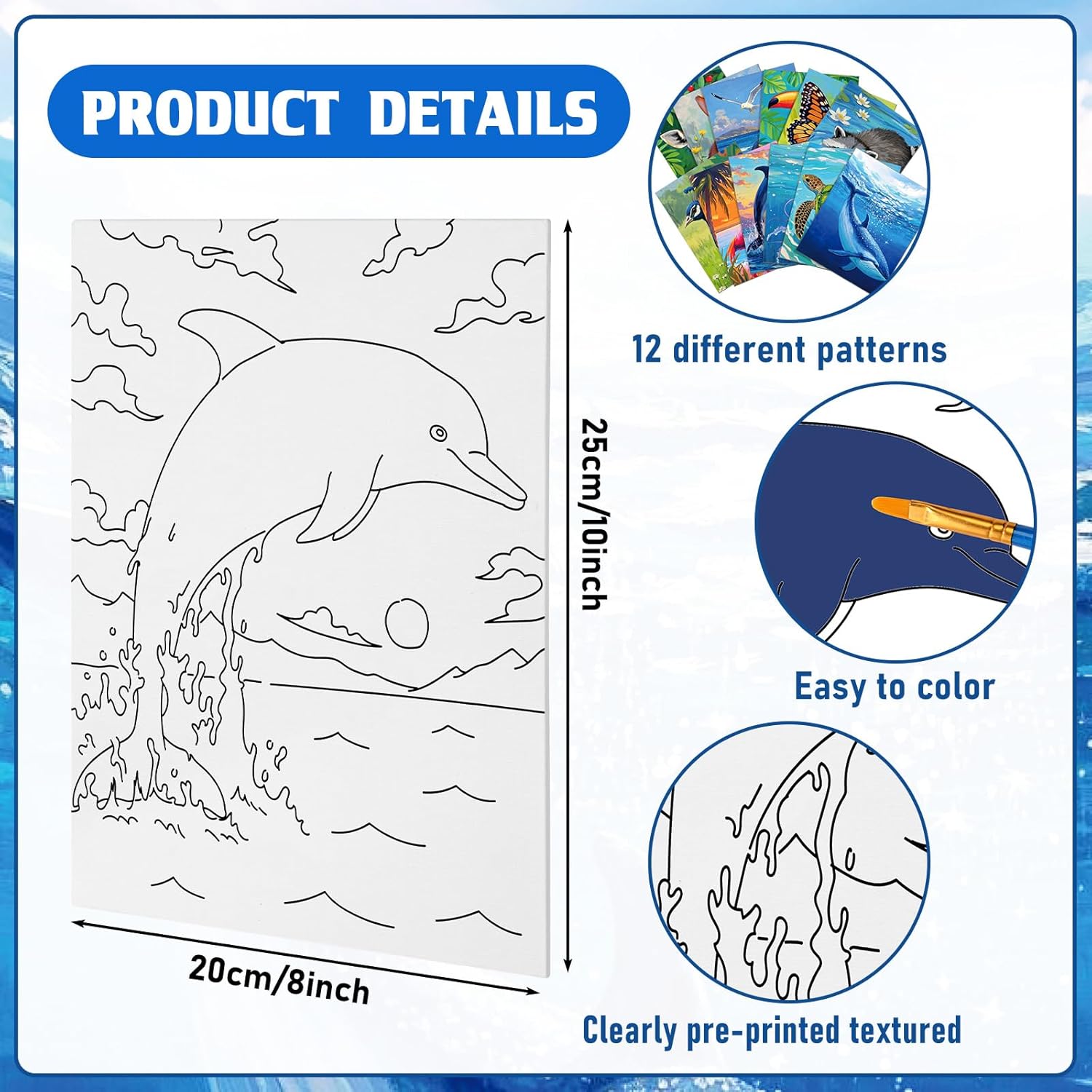 Tinlade 12 Pcs 7.9 x 9.8 Inch Pre Drawn Canvases for Painting Pre Stretched Canvas DIY Coloring Outline Painting Boards for Beginners Adults (Animal Style)