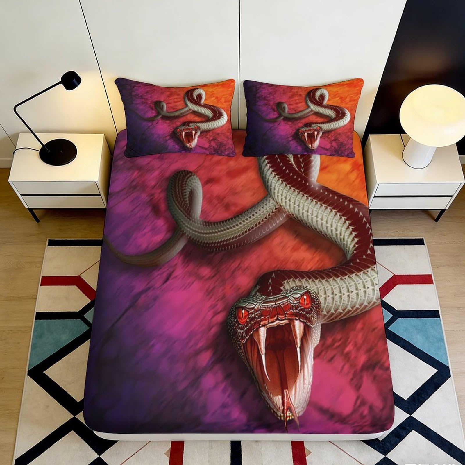 Uynsixtme Style-6 3D Printed Snake Pattern Fitted Sheet Microfiber Deep Pocket Bedroom Bedding Non-Slip Snake Mattress Fitted Cover Washable 140X200x25cm
