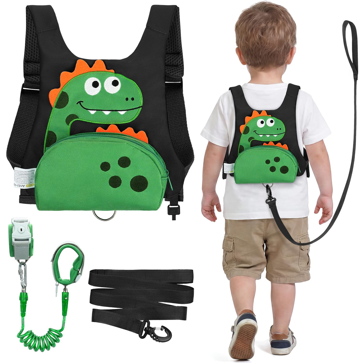 Dr.meter 3 in 1 Toddler Harness Leash with Key Lock Dinosaur Black