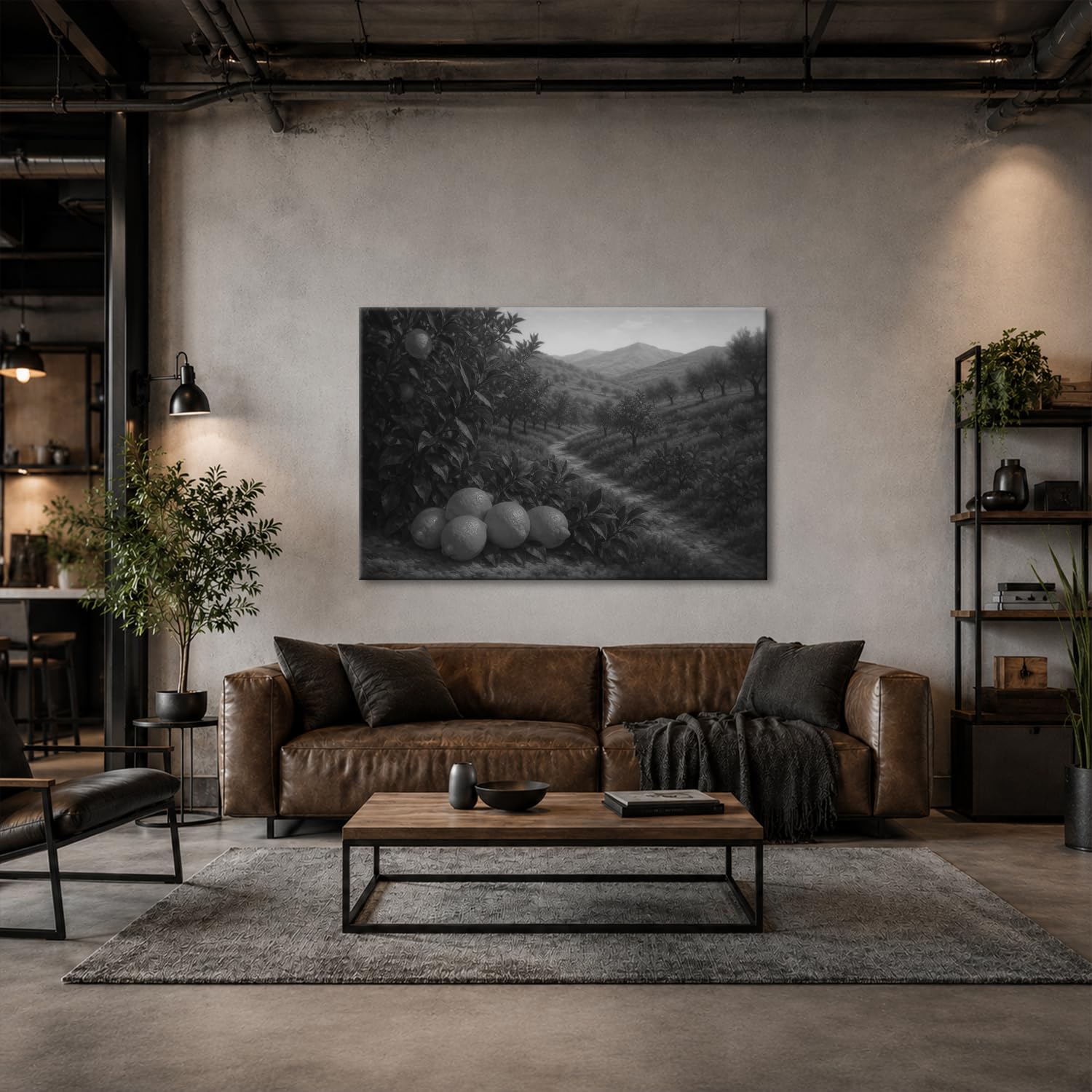 deyoli Obraz na płótnie drzewa limonki w słonecznej dolinie 100 x 70 cm czarno-biały