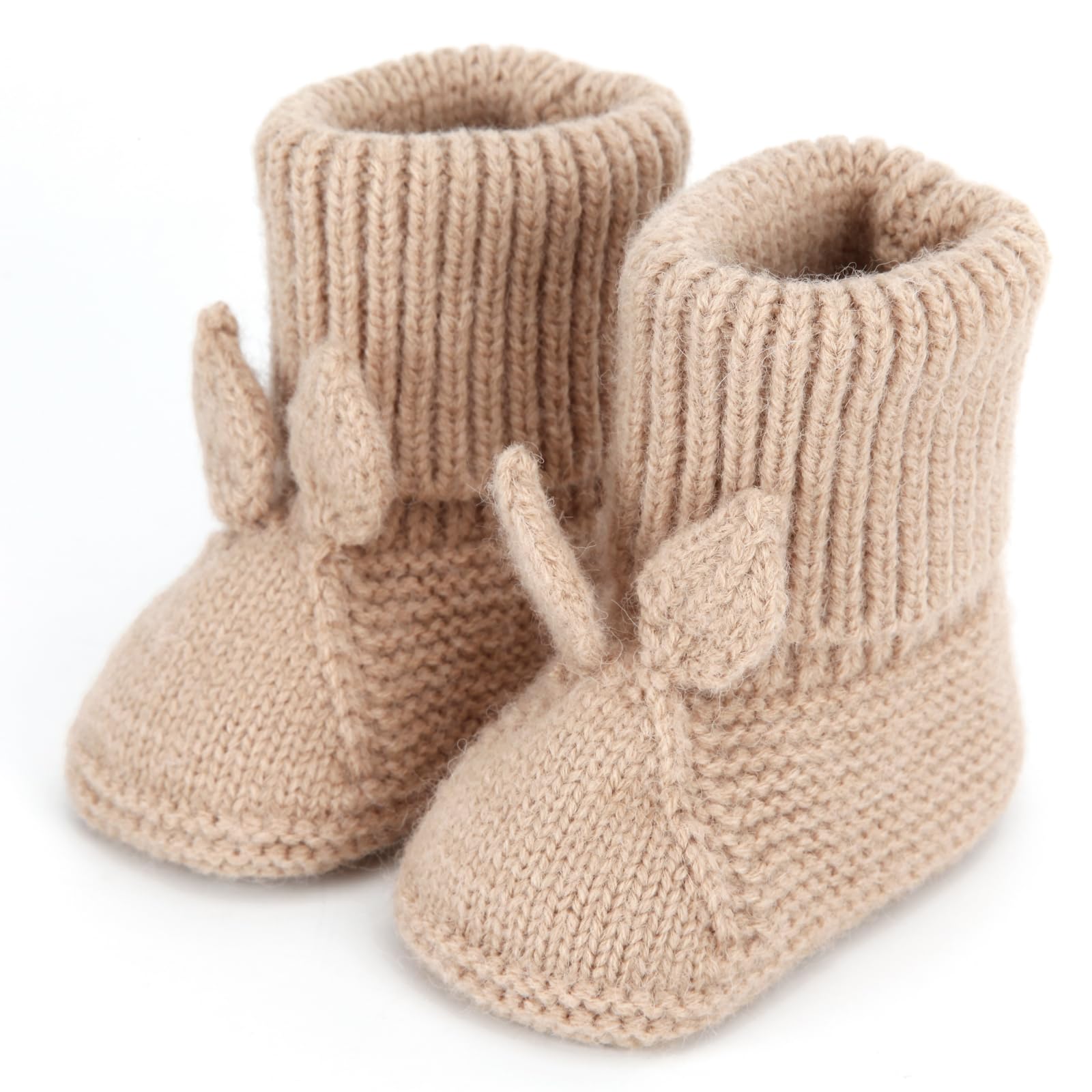 Loyfoky Baby Booties Newborn Babe First Walkers Knit Boots Warm Knit Crib Shoes Crochet Infant Sock for Boy Girl Khaki 0-3M
