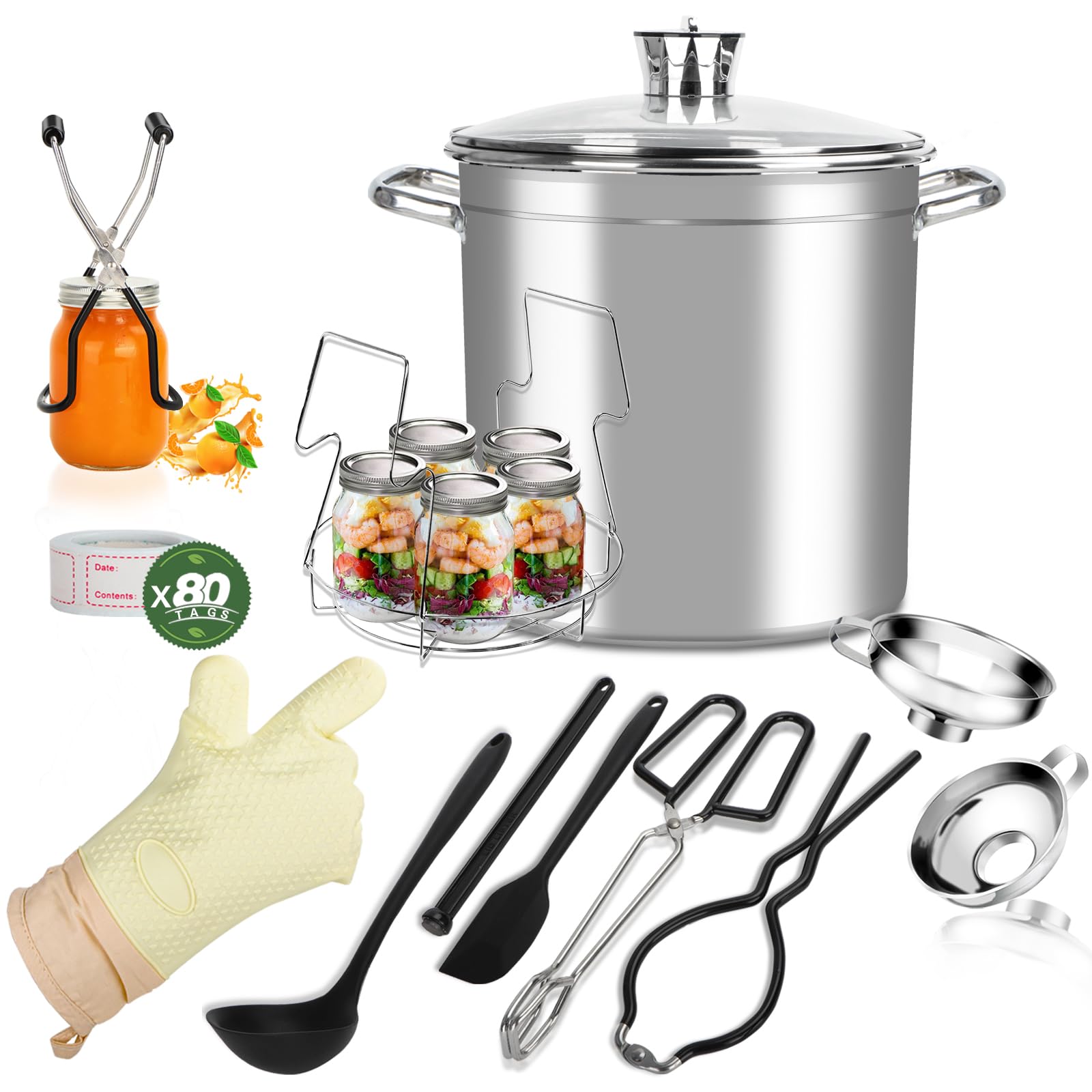 Canning Pot Water Bath Canner Stock Pot,Canning Kit for Beginners, Canning Supplies with Rack,Lid & Starter Tools Kits Stainless Steel Water Bath Canner 21.5 QT Starter Kits