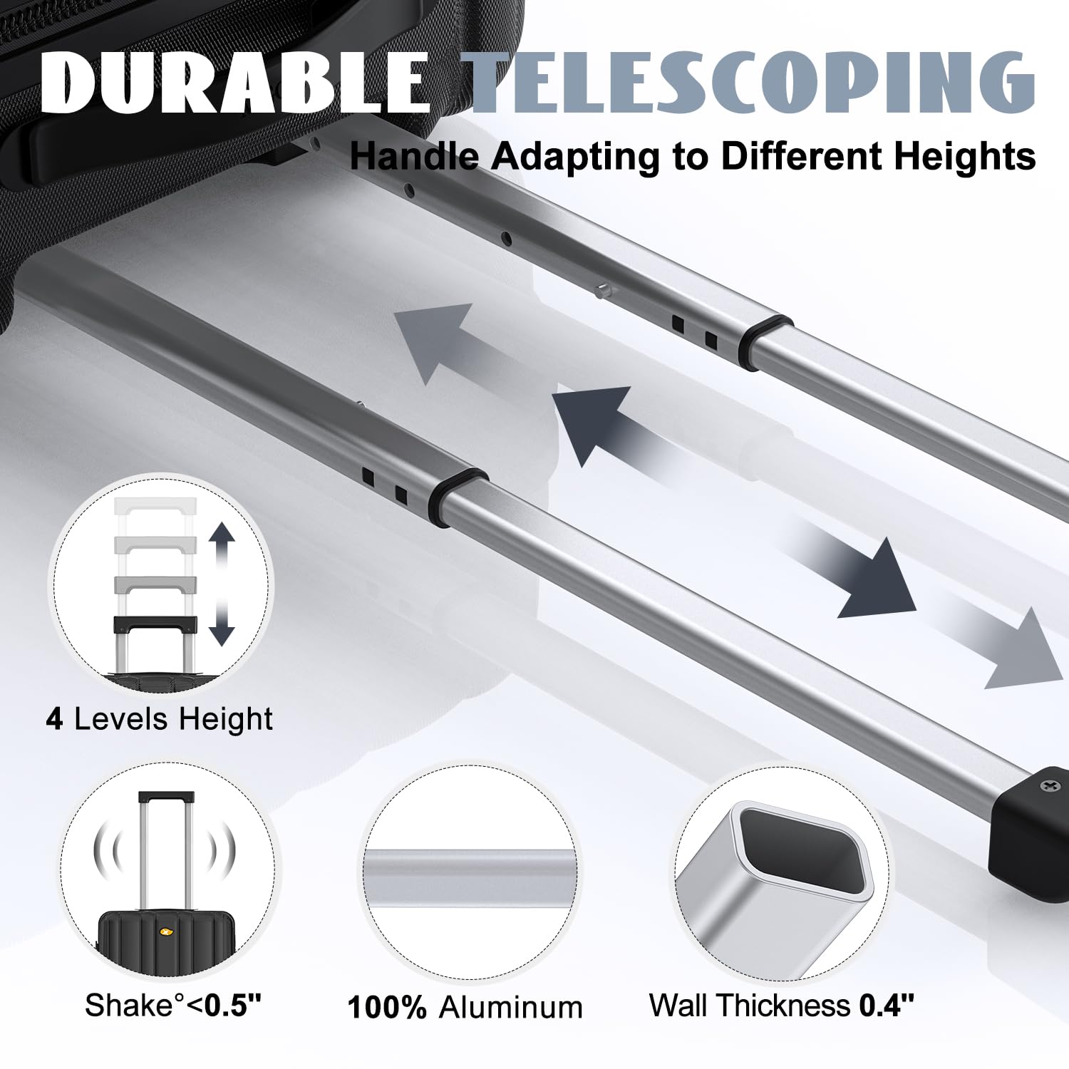 MGOB Valigia Bagaglio a Mano 15PC Trolley Rigido Valigie da Cabina 4 Ruote Universale TSA Lucchetto Ultra Leggero (Nero, 55CM)