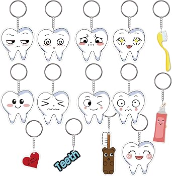 42 Set Tooth Shape Christmas Tree Ornaments Keychain Tag Tooth Week Gifts Cute Dentist Teeth Hanging Key Ring Tag for Xmas Tree Dentist Dental Assistant Home Decor Decorations