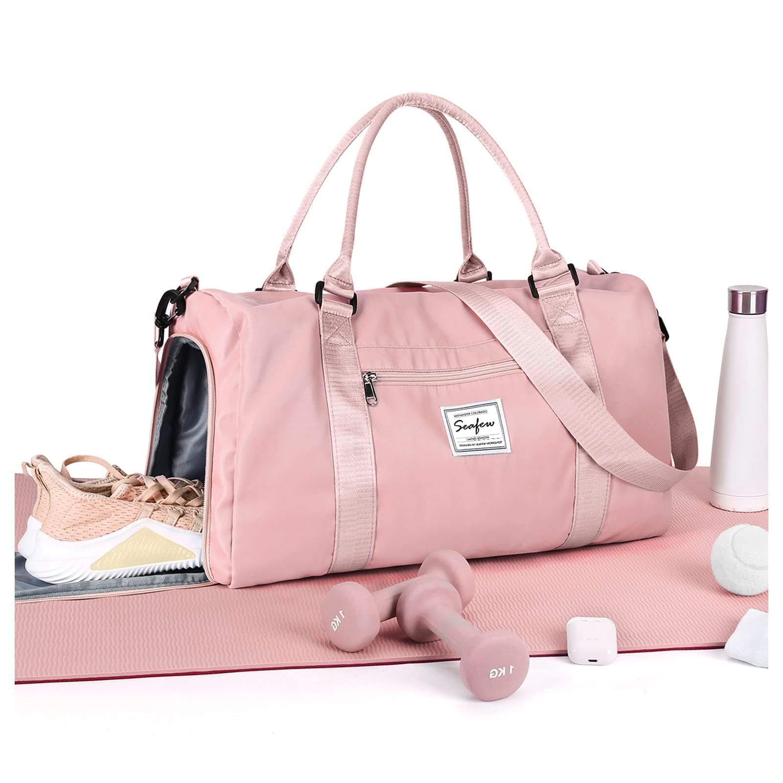 HYC00 Borsone Palestra Donna Uomo Borsa Sportiva con Scomparto Scarpe Borsone da Viaggio Sports Gym Bag Grande Borse da Palestra Piscina Donna Fitness Weekend Duffel Bag Borsa per Ospedale,Rosa