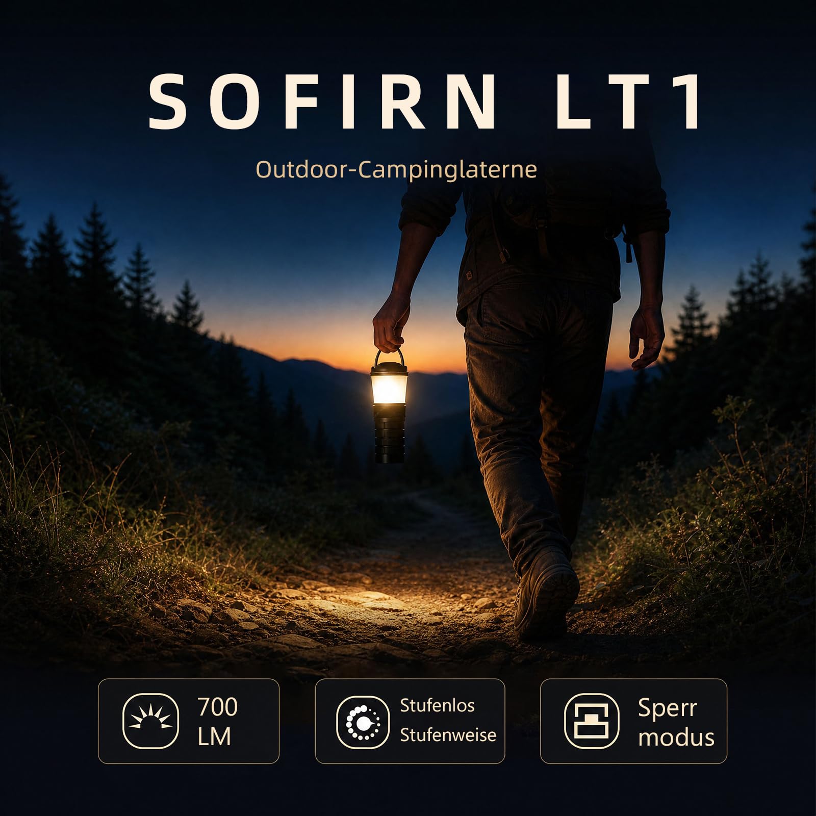 Sofirn LT1 Campinglampe Aufladbar, Outdoor Lampe mit 2700K-5000K einstellbarer Farbtemperatur, IPX7 wasserdicht, 90 CRI, extra lange Laufzeit, USB-C, für Camping und Outdoor