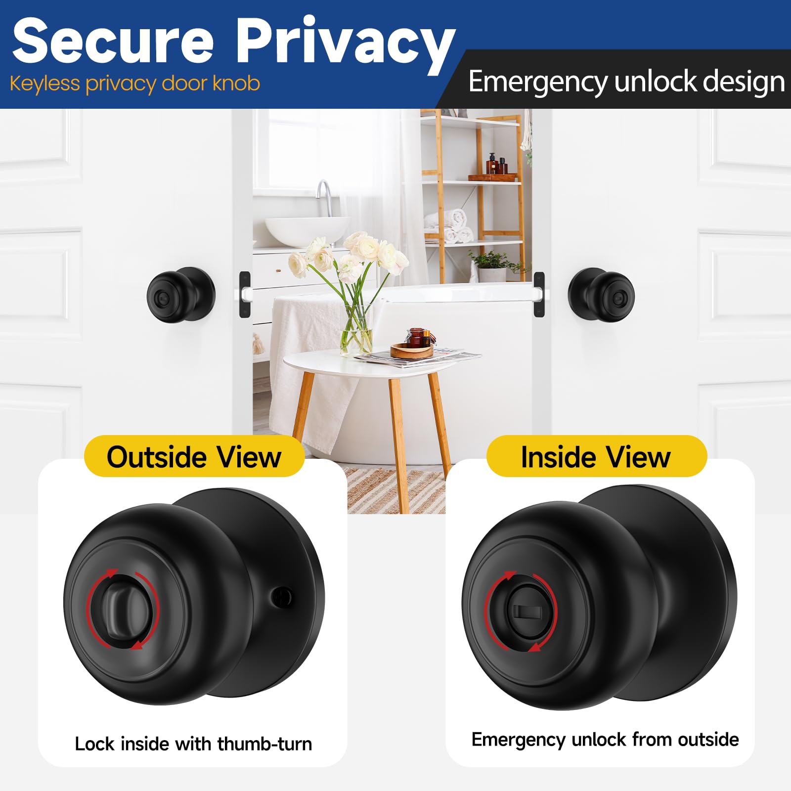 Matte Black Privacy Door Knobs - 10 Pack -5