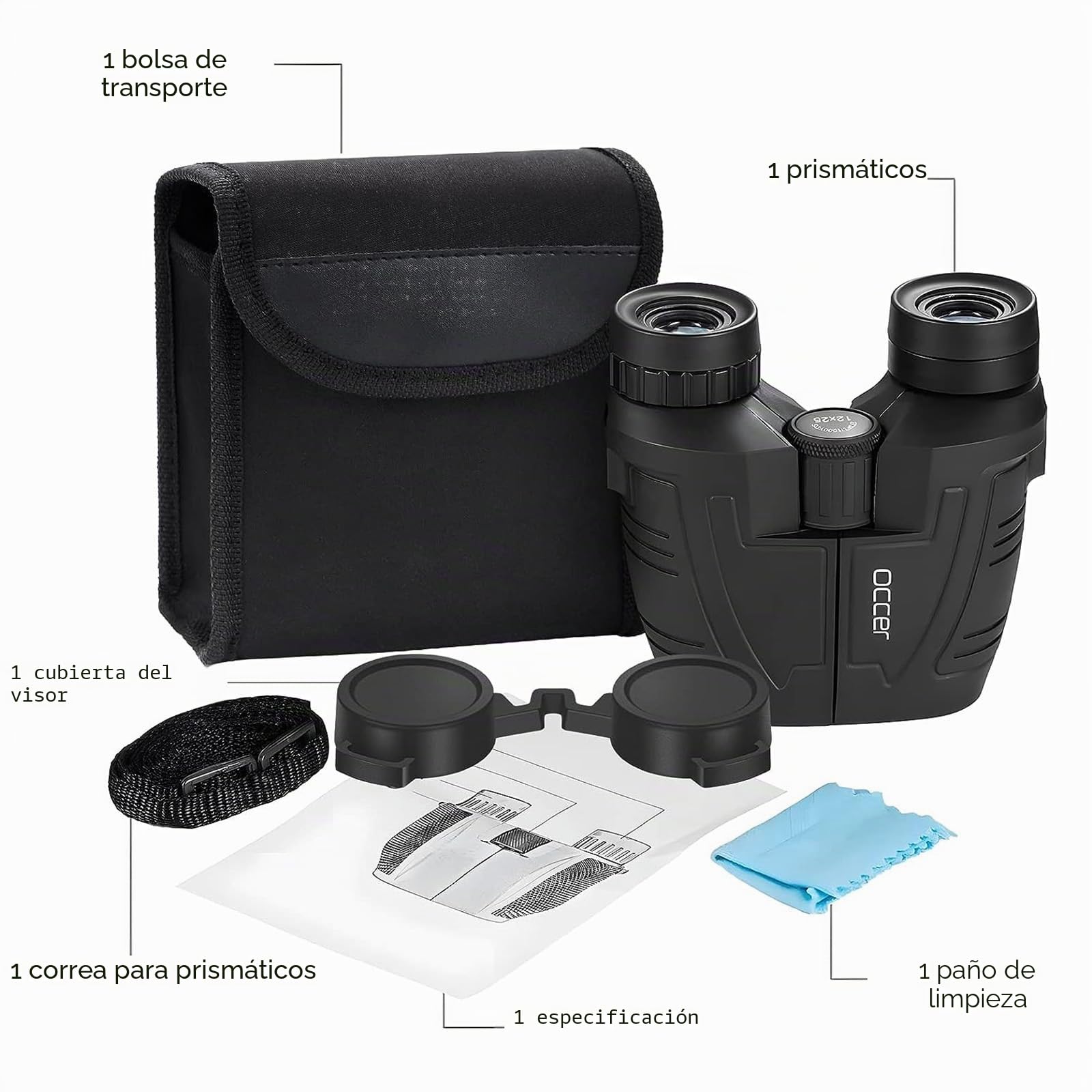 Prismáticos compactos de 12 x 25 Pulgadas con visión Nocturna con Poca luz, Gran Ocular Impermeable para Adultos y niños, prismáticos de Alta Potencia de fácil Enfoque para observación de Aves, Caza | Alta potencia, fácil enfoque, ocular grande para obser
