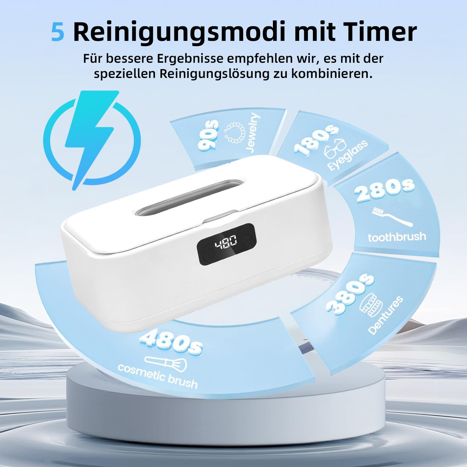 Ultraschallreinigungsgerät UV Licht, 800ML, 49000Hz | 5 Timer Modi UV Ultraschall Reinigungsgerät für Brillen Zahnschiene und Schmuck Dental Pod