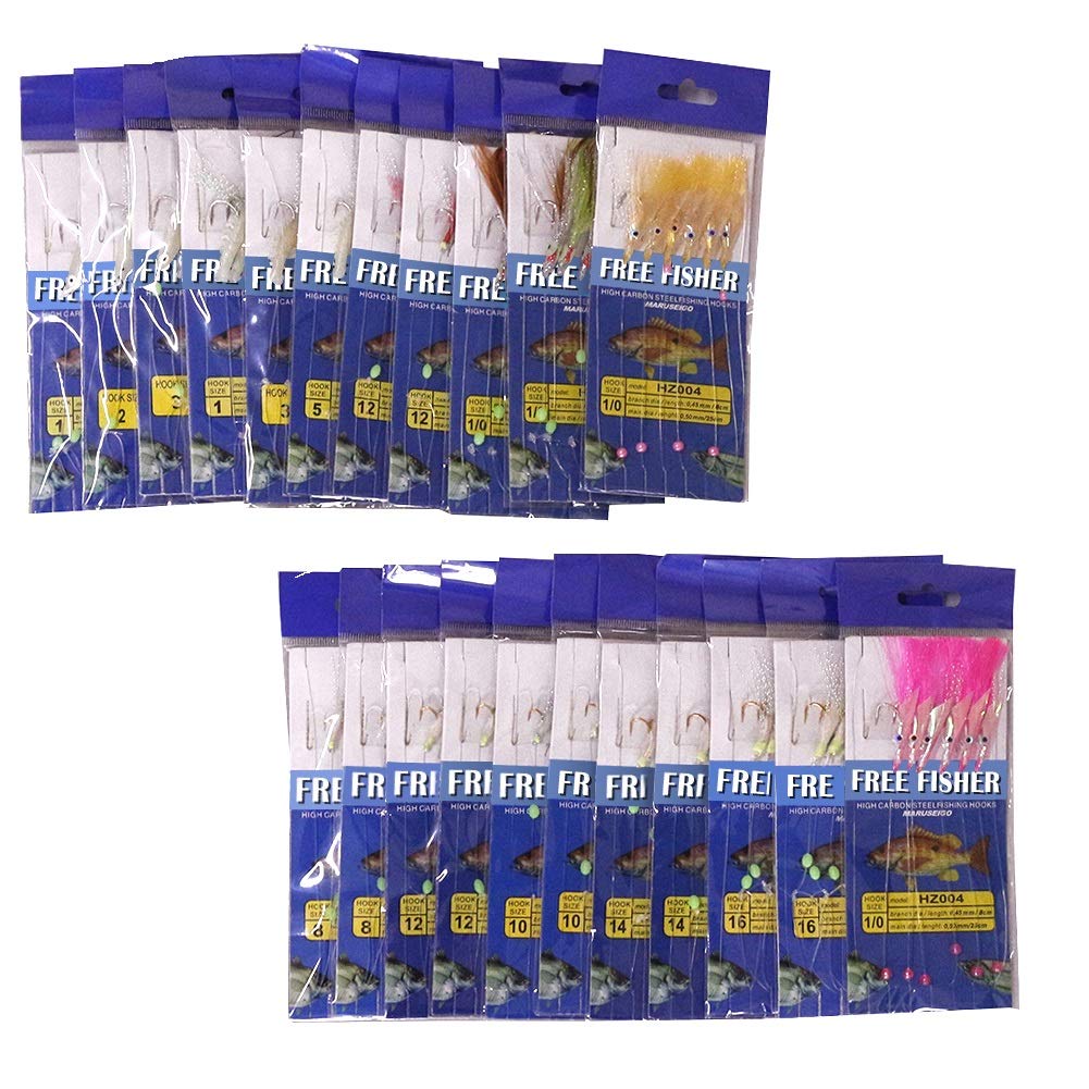 FREE FISHER Bait Fishing Rigs, 22 Packs Fishing Bait Rigs Fish Skin Feather Hooks for Freshwater Saltwater