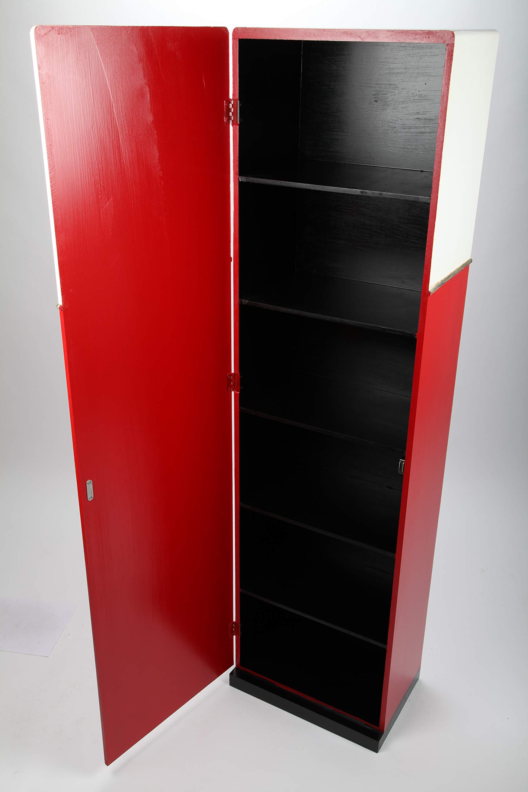 Design-Schrank Getränke-Automat, Regal aus Holz, Lifestyle-Möbel im Retrolook, rot/weiß, 150cm