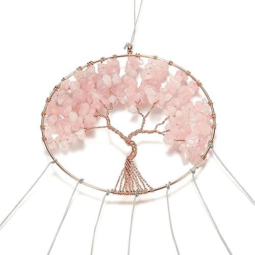 Miniatura 10 de Yoption Campanilla de viento conmemorativa del árbol de la vida de 7 chakras, ágata de cristal natural para decoración de interiores y exteriores,