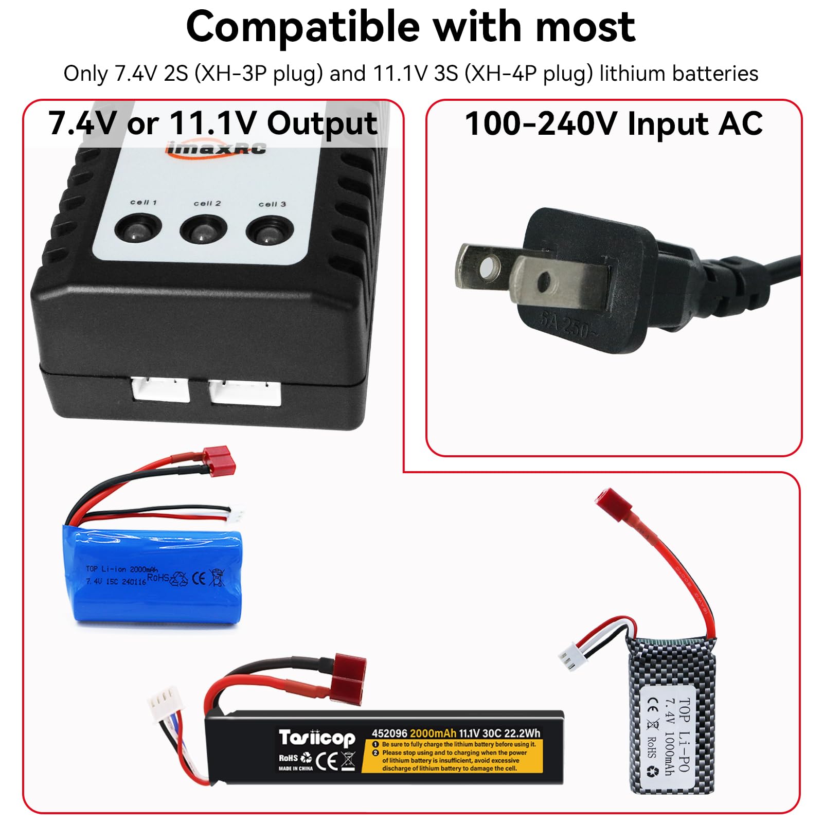 Lot de 2 câbles de charge de batterie Lipo 11,1 V, 3S 2 A Lipo avec connecteur de prise XH-4P pour voiture, drone, bateau Airsoft RC (3S/11,1 V Lot de 2 câbles de charge de batterie Lipo 11,1 V, 3S 2 A Lipo avec connecteur de prise XH-4P pour voiture, drone, bateau Airsoft RC (3S/11,1 V