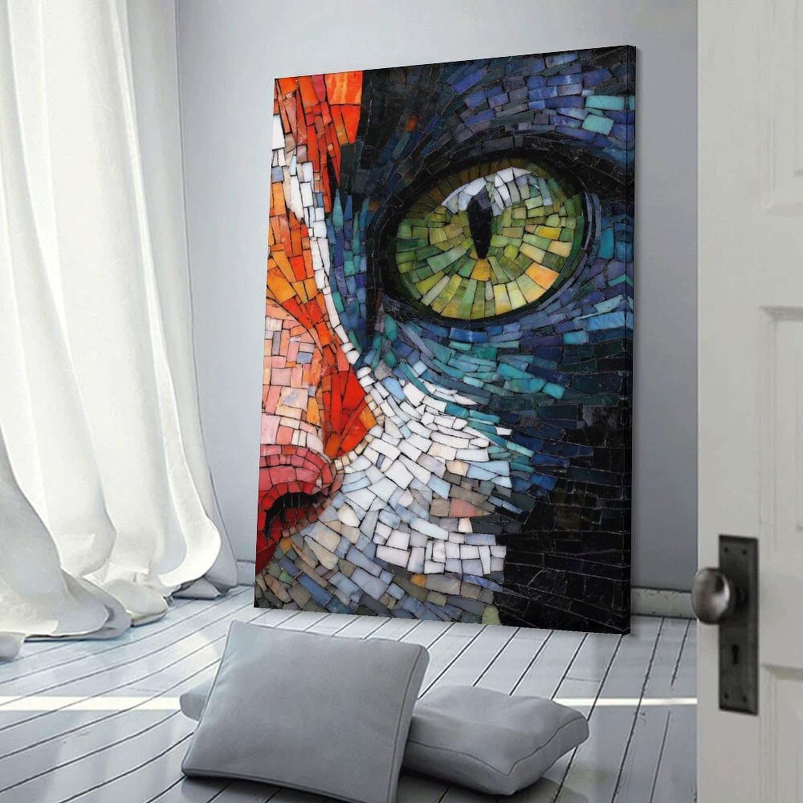 Mosaic Cat Eye Close-Up Decorative Wall Artwork, 20x30inch(50x75cm), for Home Lounge, Bedroom Or Reading Nook, Easy Decor for Gallery Walls